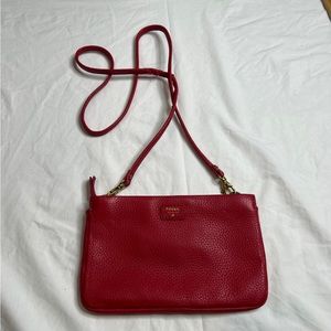 Fossil Red Pebbled Leather Crossbody Shoulder Handbag A030123